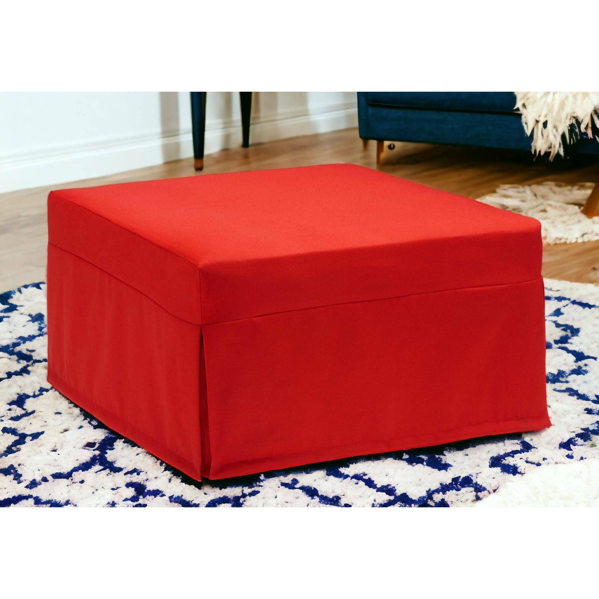 Letto pieghevole Ancilla, Pouf trasformabile in letto singolo, 100% Made in Italy, Pouf in tessuto da soggiorno, Cm 80x80h45, Rosso