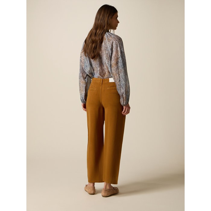 Oltre - Pantalones cropped en raso de tencel - Marrón
