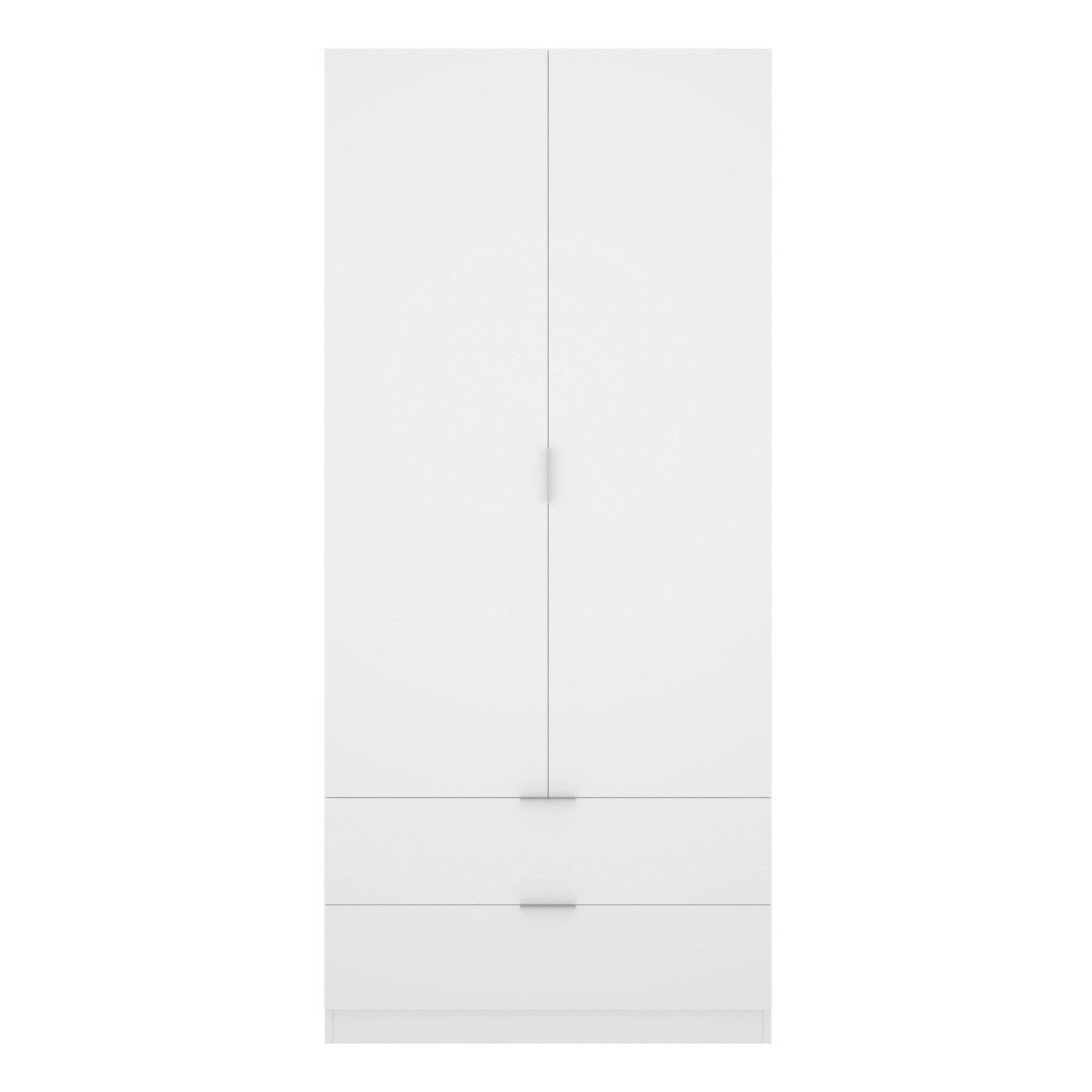 Guardaroba Pisanino, Mobile appendiabiti per camera da letto, Armadio a 2 ante battenti e 2 cassetti, 81x52h184 cm, Bianco