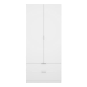 Guardaroba Pisanino, Mobile appendiabiti per camera da letto, Armadio a 2 ante battenti e 2 cassetti, 81x52h184 cm, Bianco