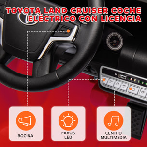 Coche Eléctrico para Niños de +3 Años Toyota LAND CRUISER Coche Eléctrico con Batería 12V Mando a Distancia Faros Bocina Arranque Suave y Música MP3 Rojo