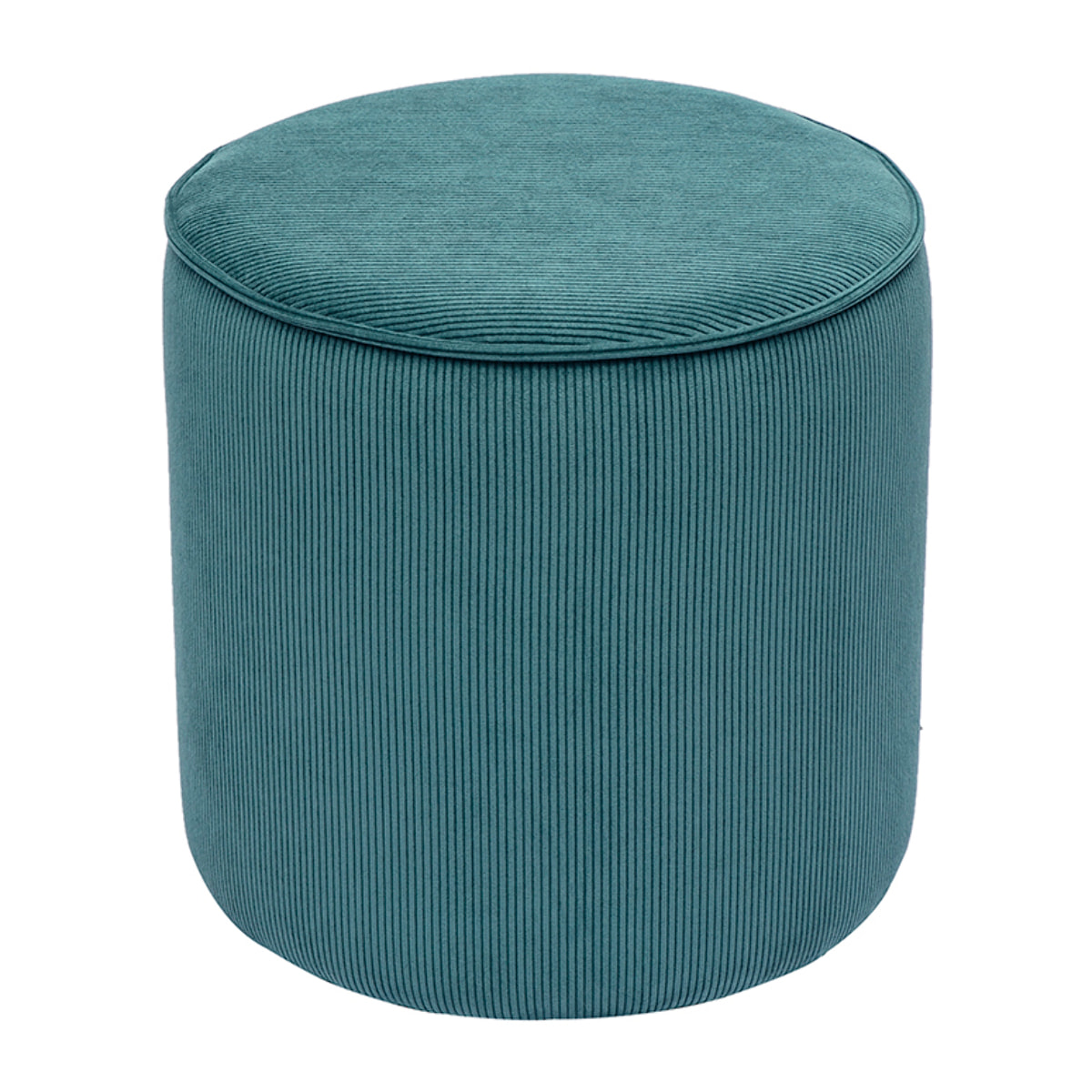 Pouf rond en tissu velours côtelé bleu canard D40 cm PAUL