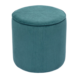 Pouf rond en tissu velours côtelé bleu canard D40 cm PAUL