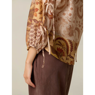 Oltre - Blusa fantasia misto lyocell - Beige