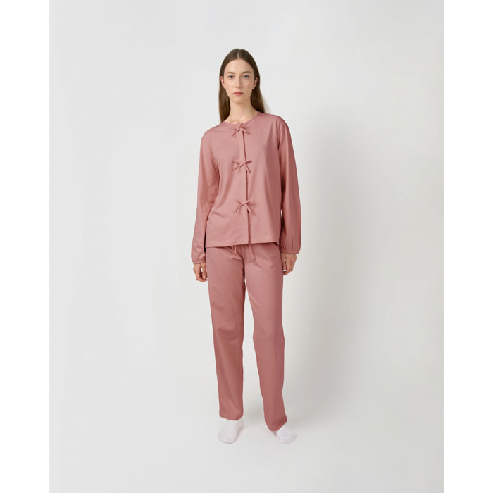 Pijama largo de algodón lazo malva