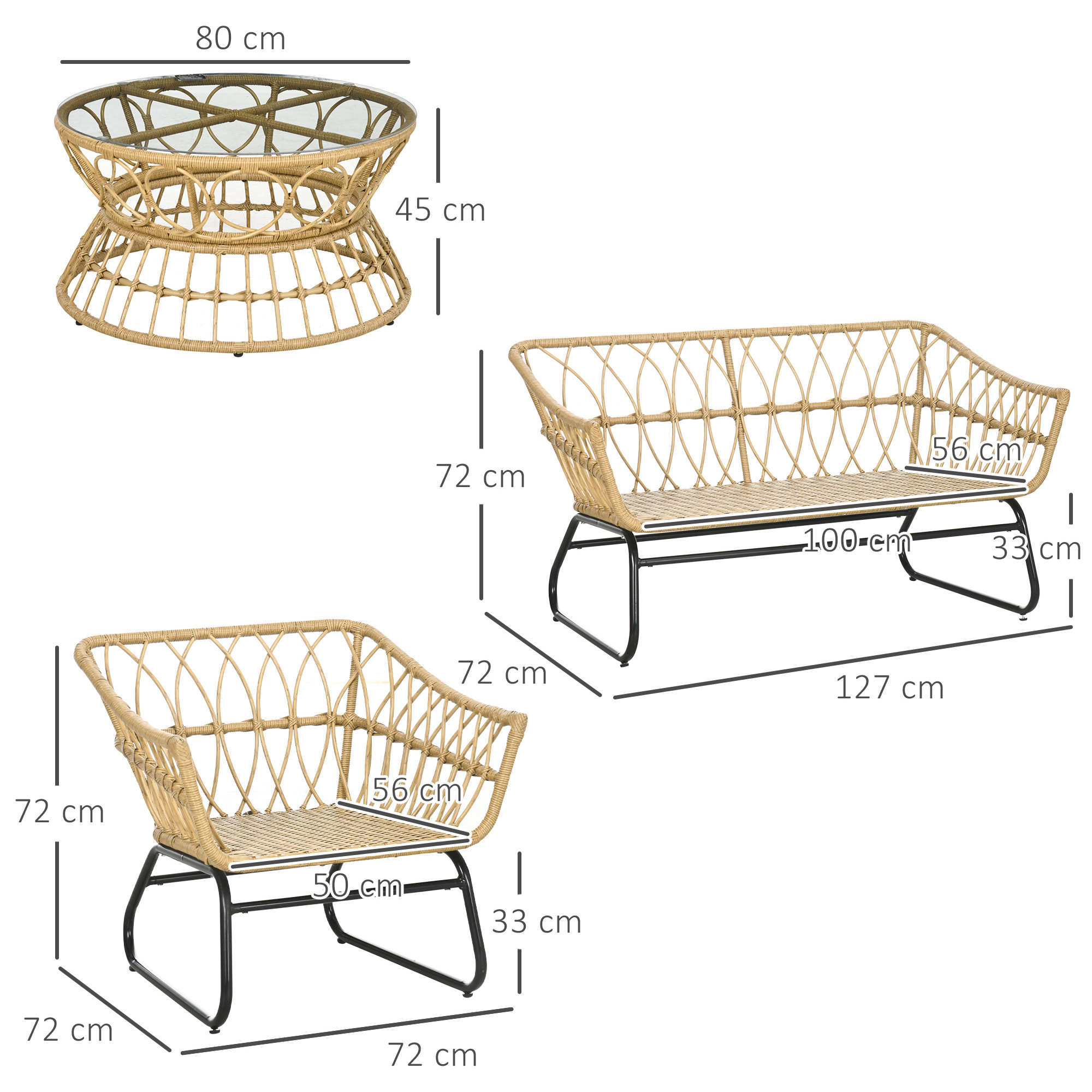 Salon de jardin 4 pièces – Design élégant – Plateau en verre