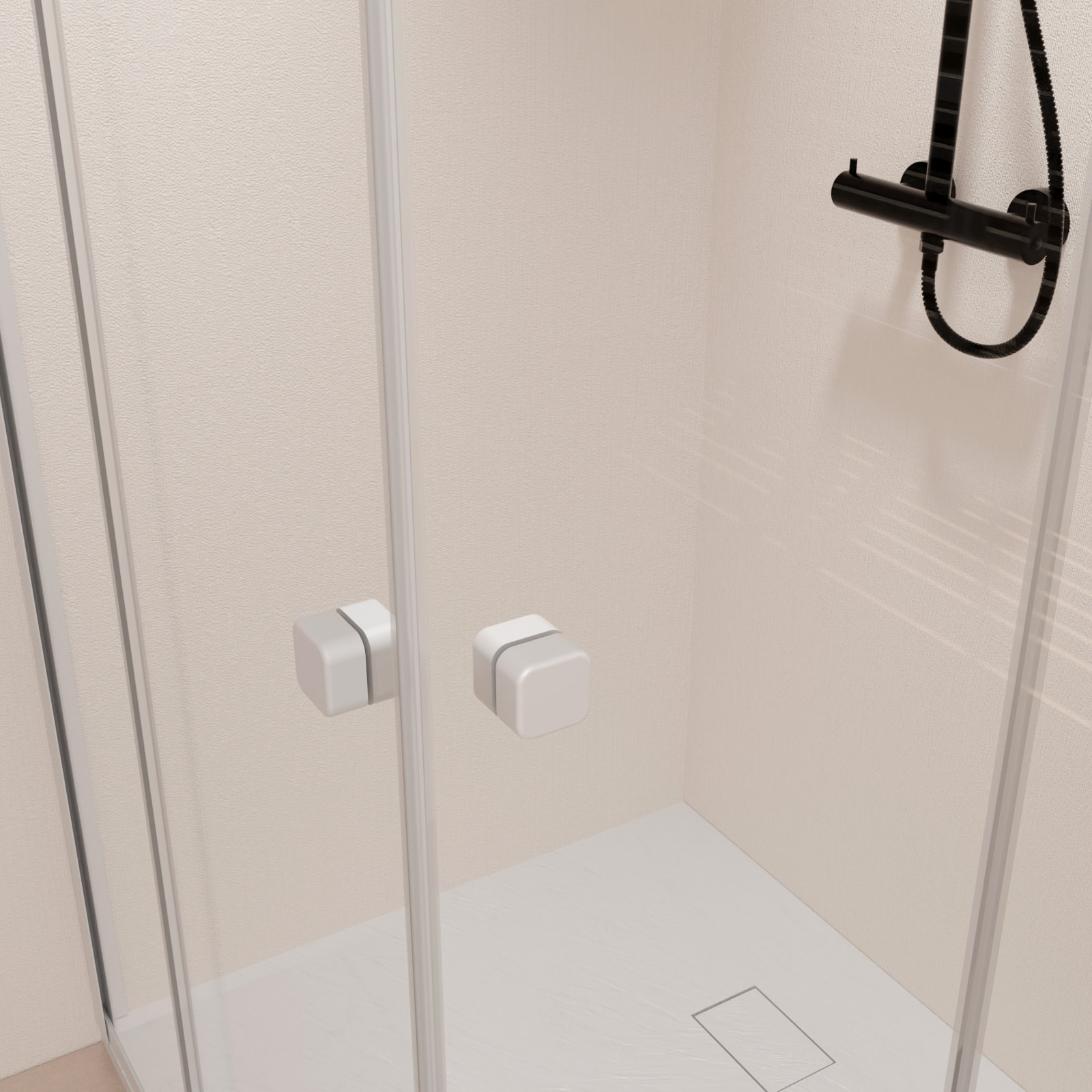 Porte de douche carrée blanc extensible 77 à 90cm de largeur - verre transparent - WHITY