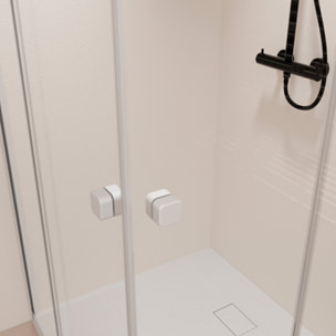 Porte de douche carrée blanc extensible 77 à 90cm de largeur - verre transparent - WHITY
