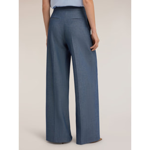 Motivi - Pantaloni palazzo misto viscosa - Blu