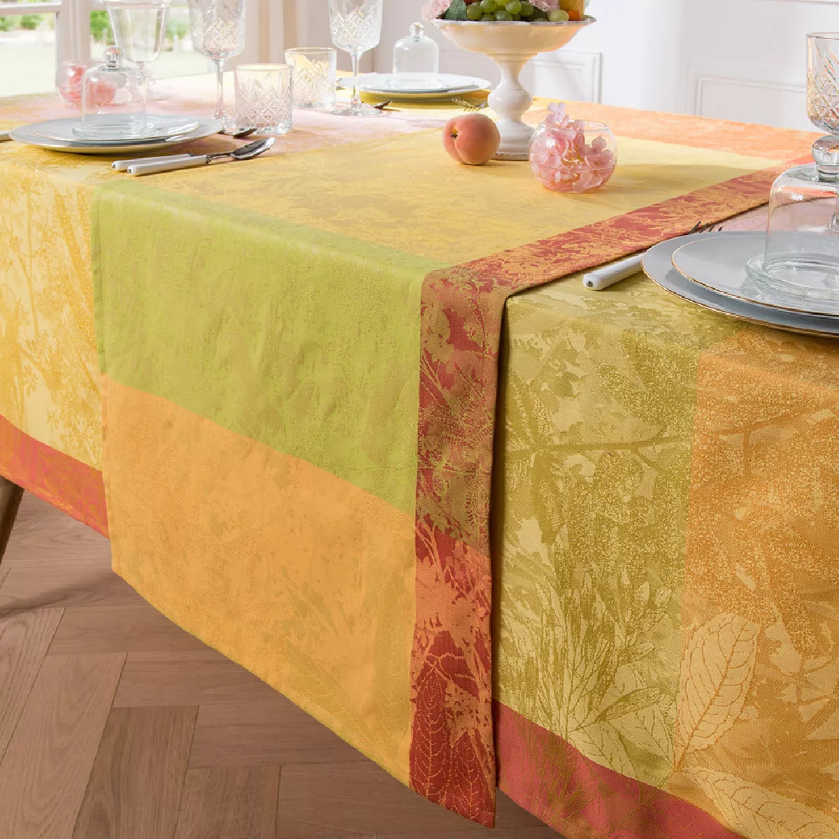 Chemin de table pur coton motif jacquard multicolore Mille esprit jardin chatoyant