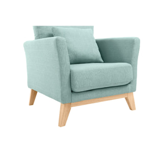 Fauteuil scandinave déhoussable en tissu vert lagon et bois clair OSLO