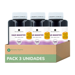 PLANETA HUERTO | Pack 3x Hair Booster Pelo, Piel y Uñas 120 Cápsulas - Suplemento Completo para Cabello Fuerte, Piel Radiante y Uñas Resistentes