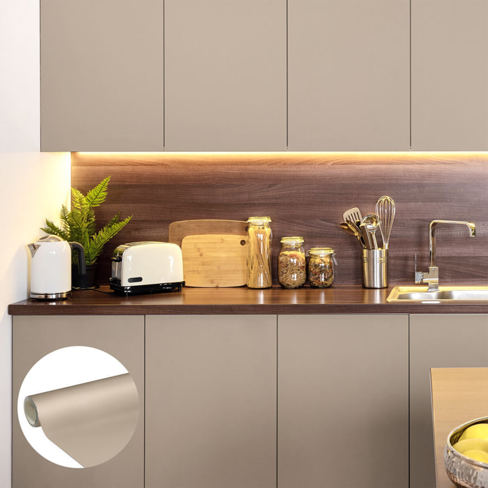 Rouleau adhésif décoratif Vinyle au Mètre - Taupe - Sticker Lavable Imperméable Mur Cuisine Meubles