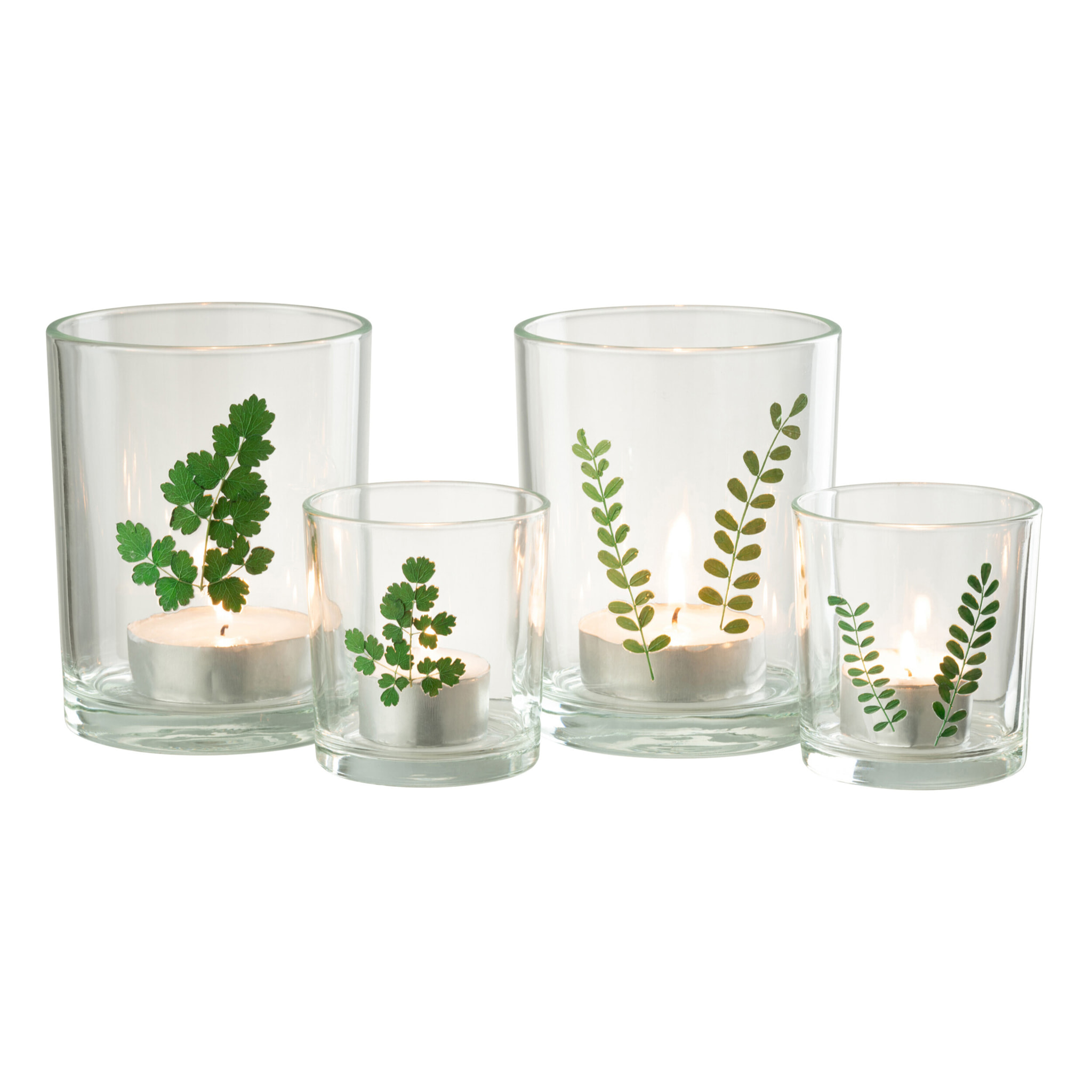 J-Line photophore Feuilles - verre - vert/transparent - 2 pcs