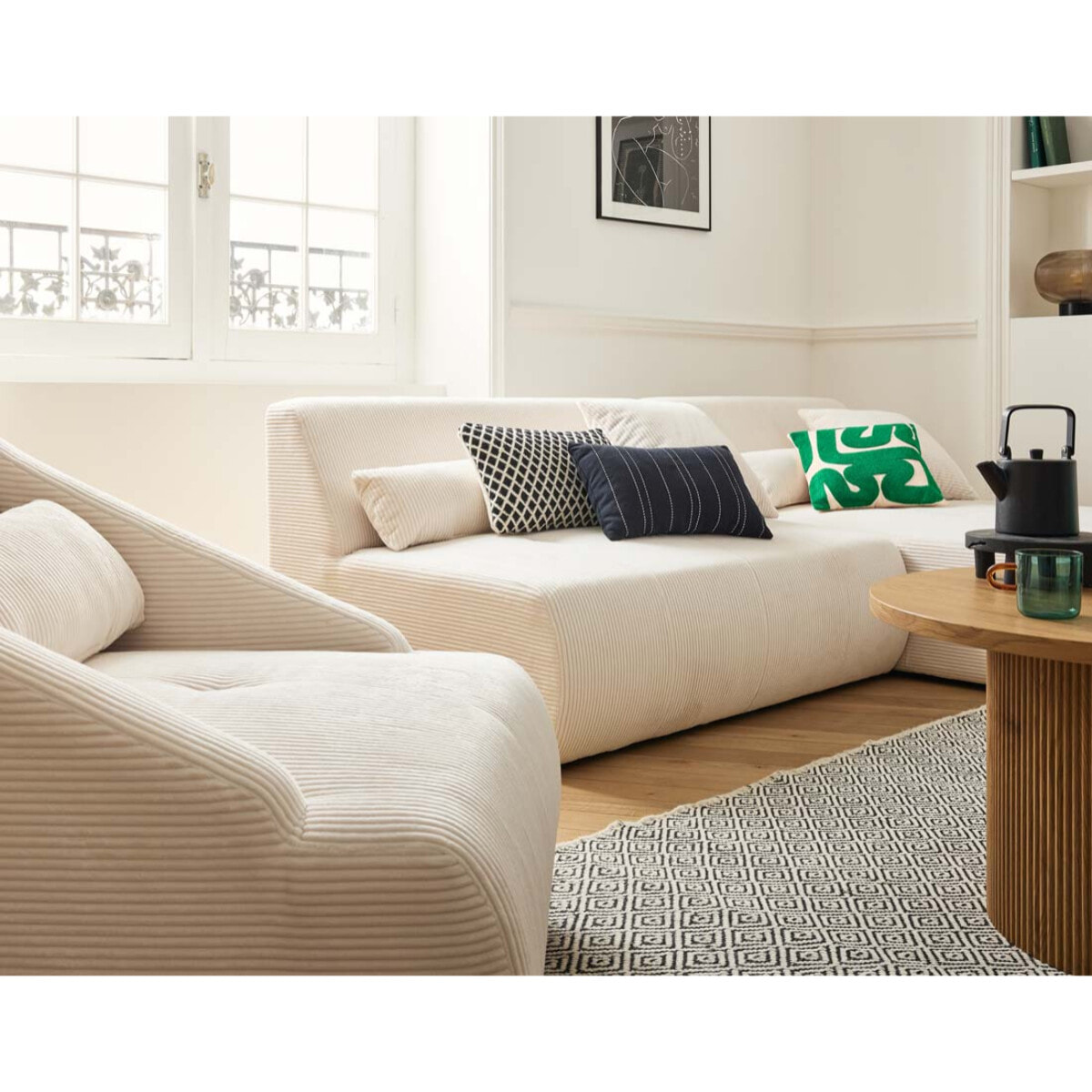 Onyx - canapé modulable d'angle réversible 4 places - en velours côtelé - Beige