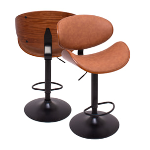 Glasgow - Set 2 Sgabelli Bar imbottiti 52,5x94/115x40 cm in legno Massello e Similpelle Marrone