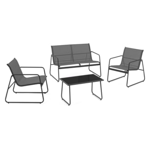 Salon de jardin 4 places en textilène gris