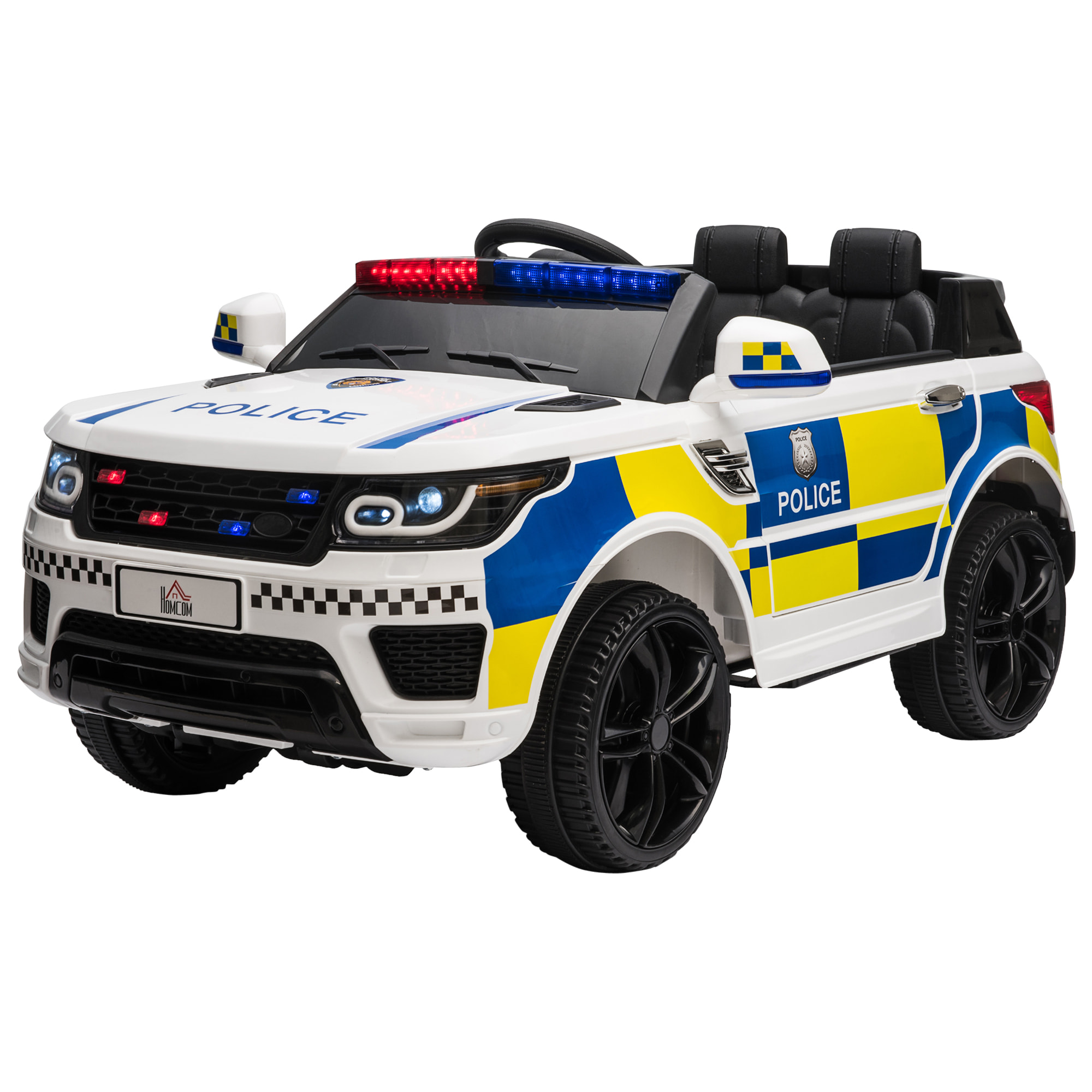 Coche Eléctrico para Niños de +3 Años Carro Eléctrico Infantil de Policía Coche de Batería 12V con Suspensión de Muelle Mando a Distancia Bluetooth Luz USB Sirena Blanco