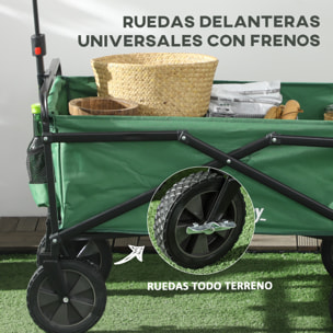 Carro Plegable Carretilla de Transporte con Mango Ajustable Rueda Universal Freno para Playa Jardín Camping Marco Acero Carga 40 kg 83x50x69-99 cm