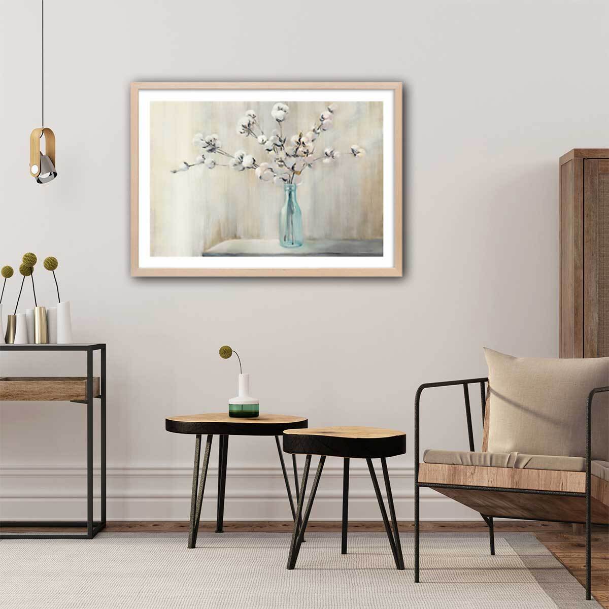 Affiche Bouquet et fleurs de coton Affiche + cadre en bois - Chêne