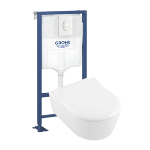 Pack WC suspendu sans bride Avento + abattant + bâti-support autoportant + plaque blanche