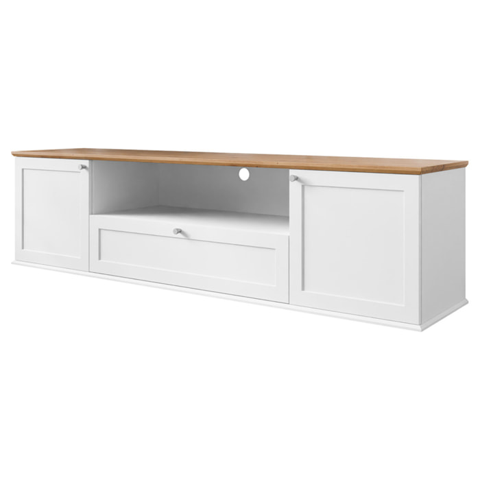 Francesco - meuble tv - effet bois et blanc - 2 portes, 1 tiroir et 1 niche - 182 cm - Bois / Blanc