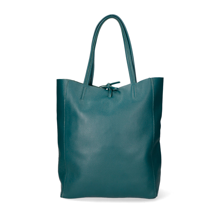 Chicca Borse - Borsa a Spalla Shopper Donna in Vera Pelle - Colore Petrolio