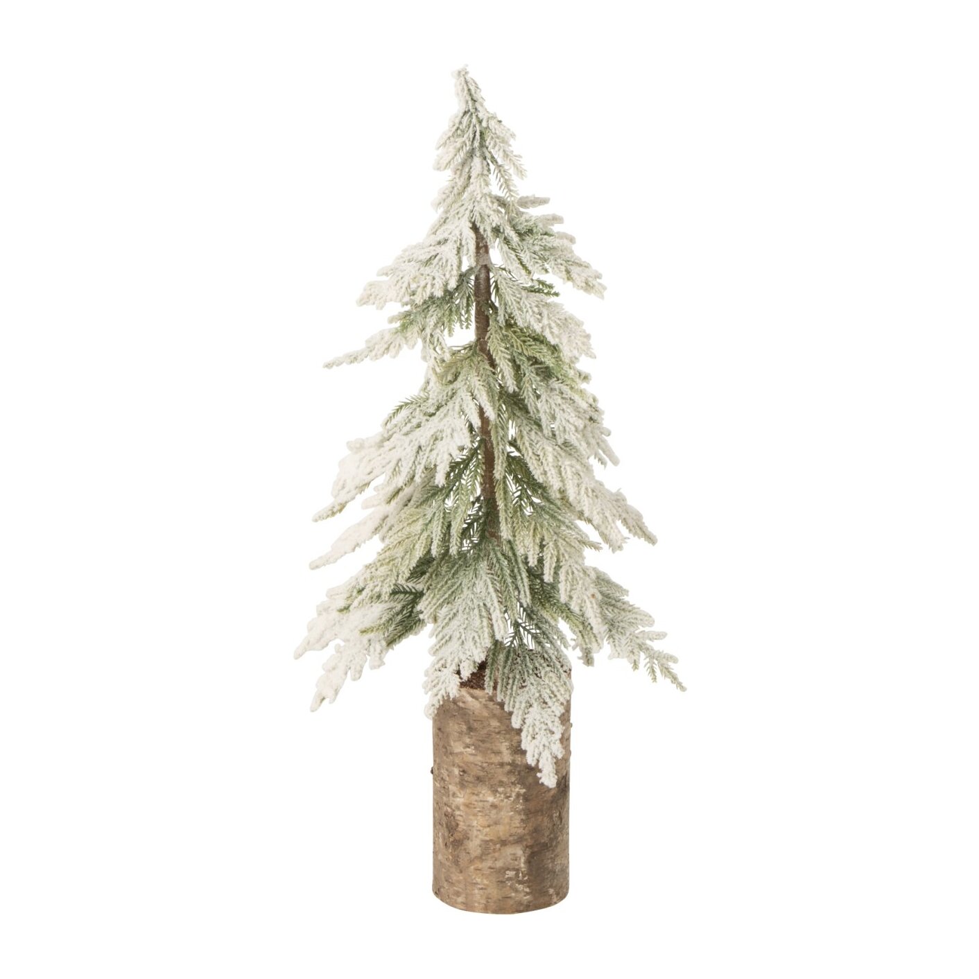 J-Line sapin de Noël enneigé avec socle en bois - polyéthylène - blanc/naturel - small