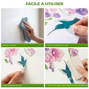 Stickers Muraux décoration adhésifs oiseaux et fleurs violettes