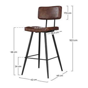 Lot de 2 chaises de bar mi-hauteur 66 cm en cuir synthétique marron - Texas