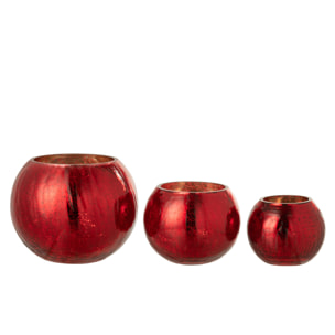J-Line photophore Boule Craquele - verre - effet nacre - rouge - large