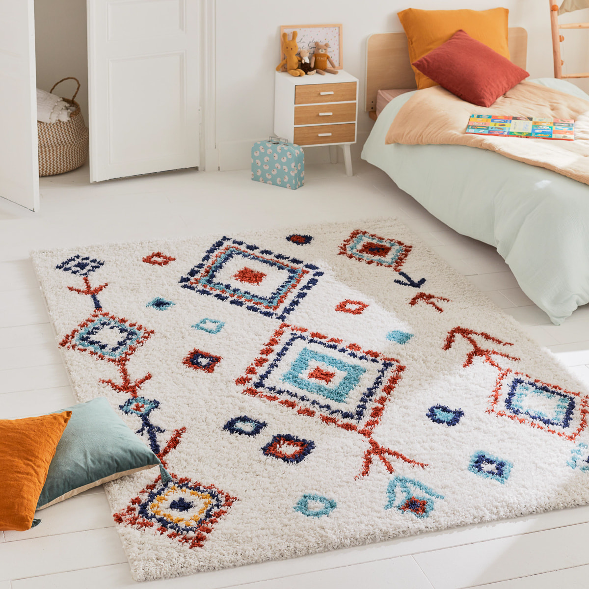 Tipi - tapis shaggy en laine artificielle à motif berbère multicolore