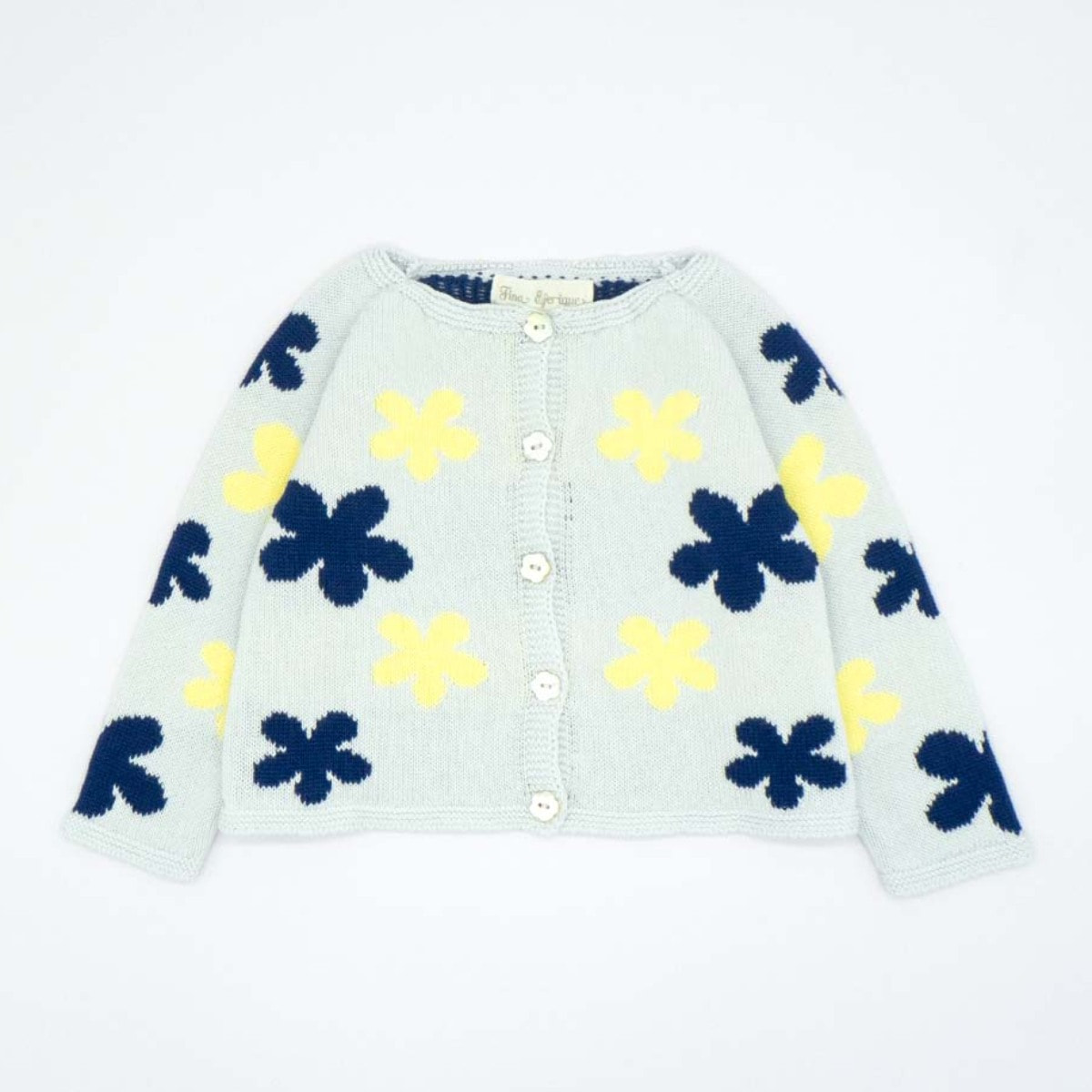 CHAQUETA PUNTO FLORES AMARILLO AZUL Y GRIS