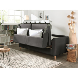 Timo - Canapé 3 places convertible - couchage quotidien - matelas 12 cm - en tissu - Gris foncé