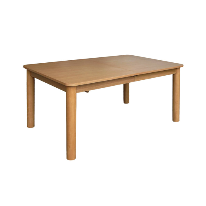 Table à manger rectangulaire extensible bois d'hévéa et placage chêne naturel 6 à 10 places - 170-270cm - Solene