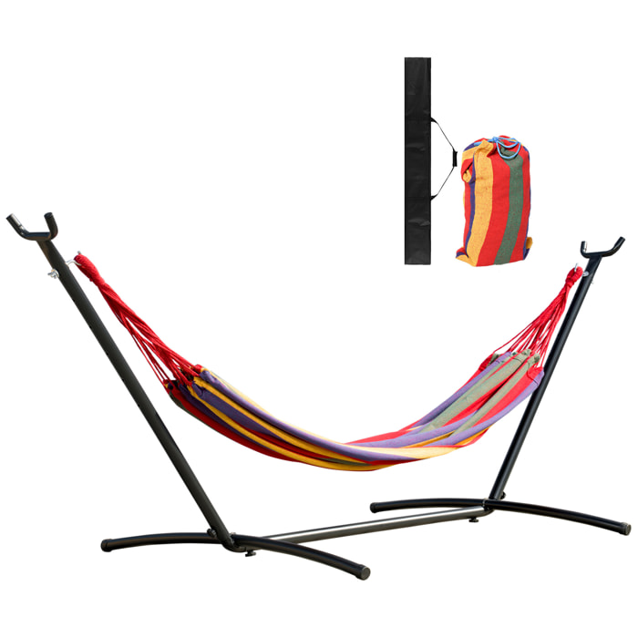Hamaca con Soporte de Acero Hamaca para Jardín Portátil con Altura Ajustable en 6 Niveles y Bolsa de Transporte para Patio Carga 120 kg 200x150 cm Multicolor