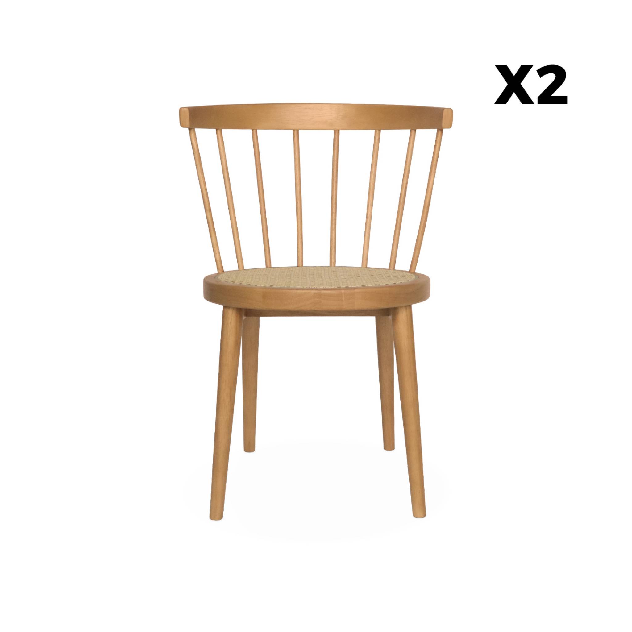 Lot de 2 chaises naturelles en bois et cannage. Nora. L 54 x P 54 x H 76.5cm.