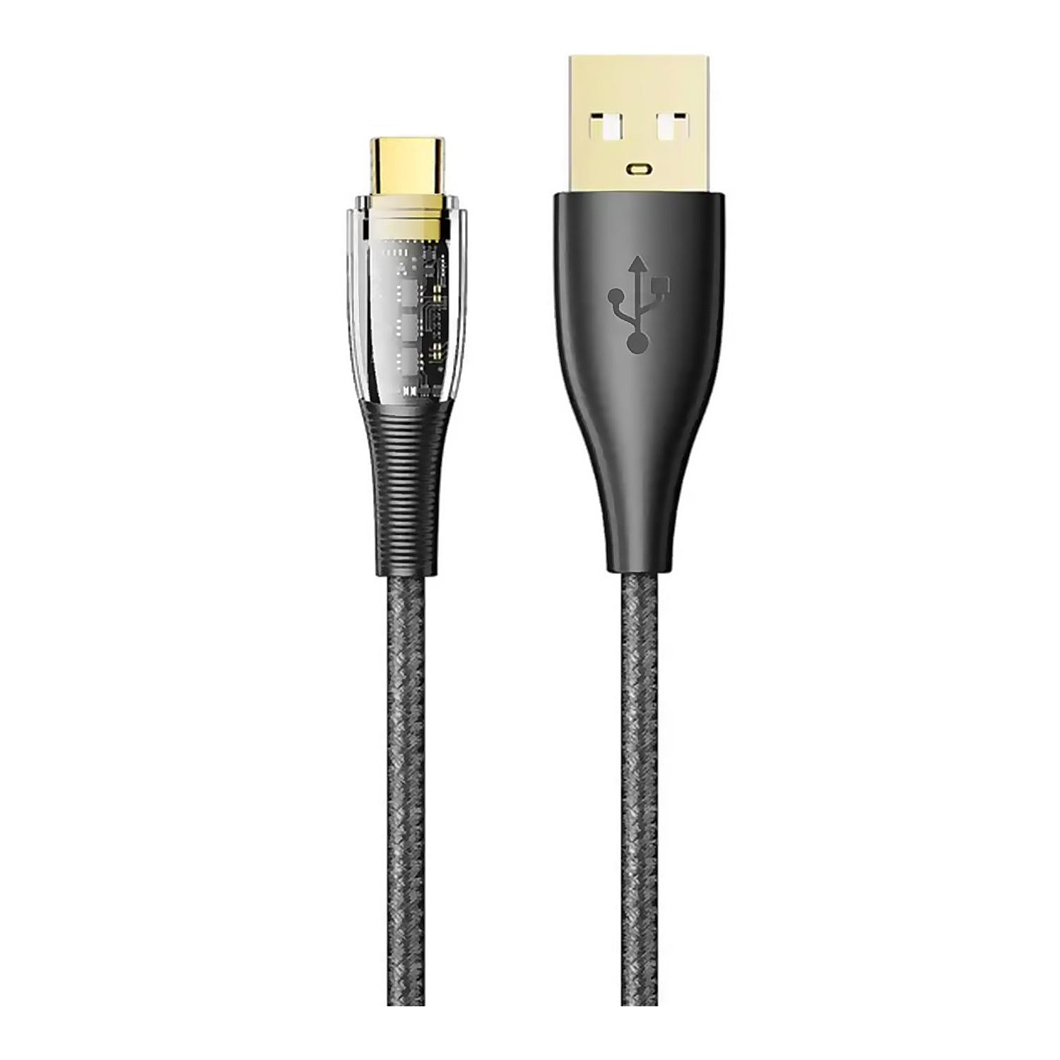 Cable USB 2.0 AM a USB-C PD20W de 6A. 2 metros, OD 4mm. Con luz LED.