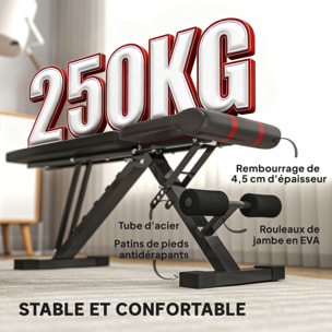Banc de musculation pliable inclinable charge max. 230 Kg rouge noir
