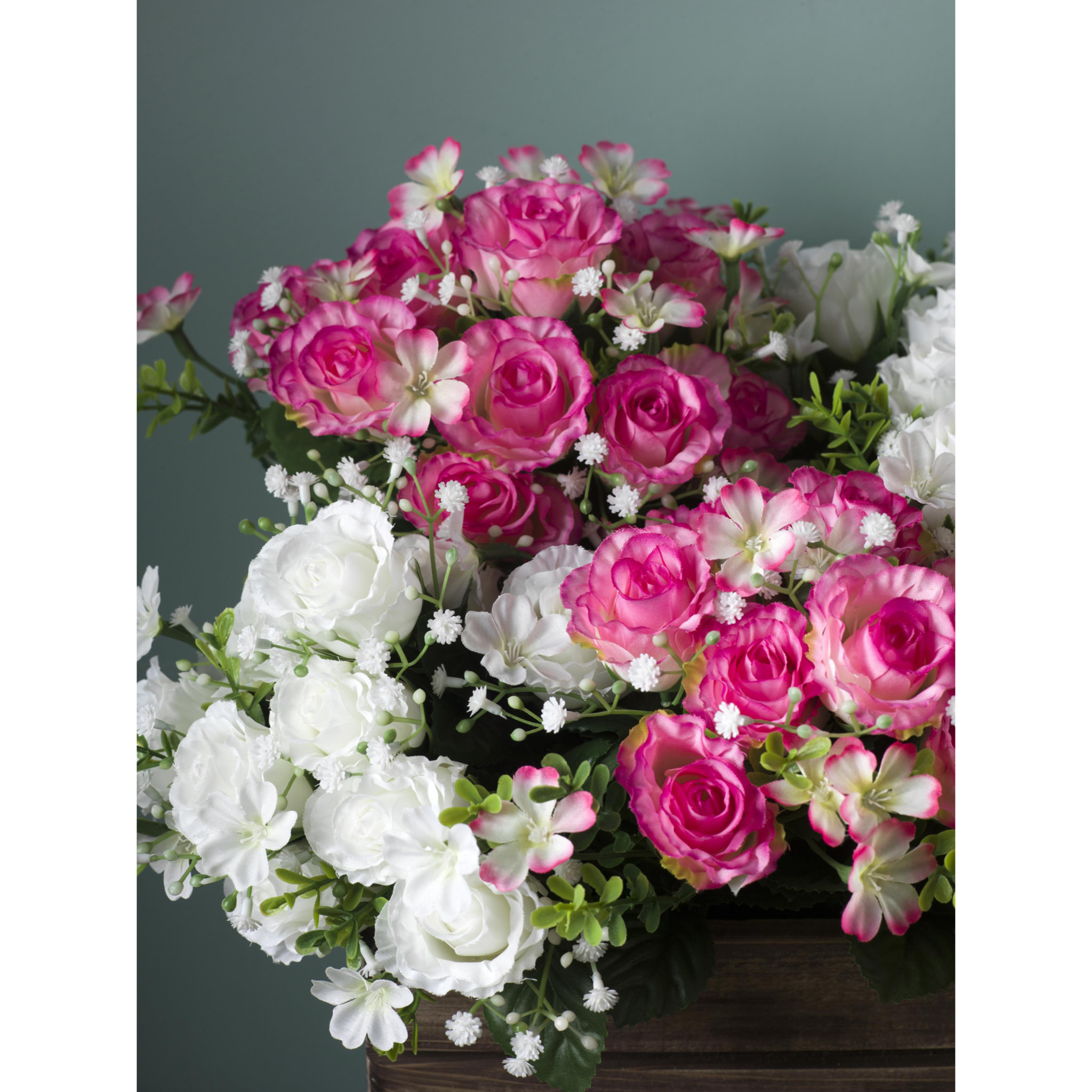 Bouquet di Rose e Gipsophila - Pezzi 4 - 23X33X23 - Colore: Bianco - Bianchi Dino - Fiori Artificiali