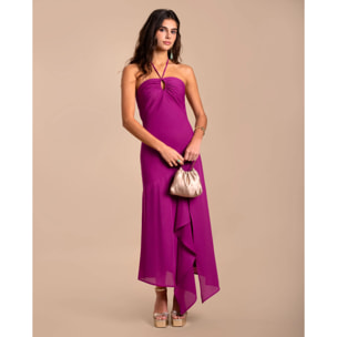 Vestido midi sin mangas con escote halter y falda asimétrica