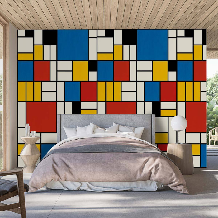 Papier peint, illustration mondrian Multicolore