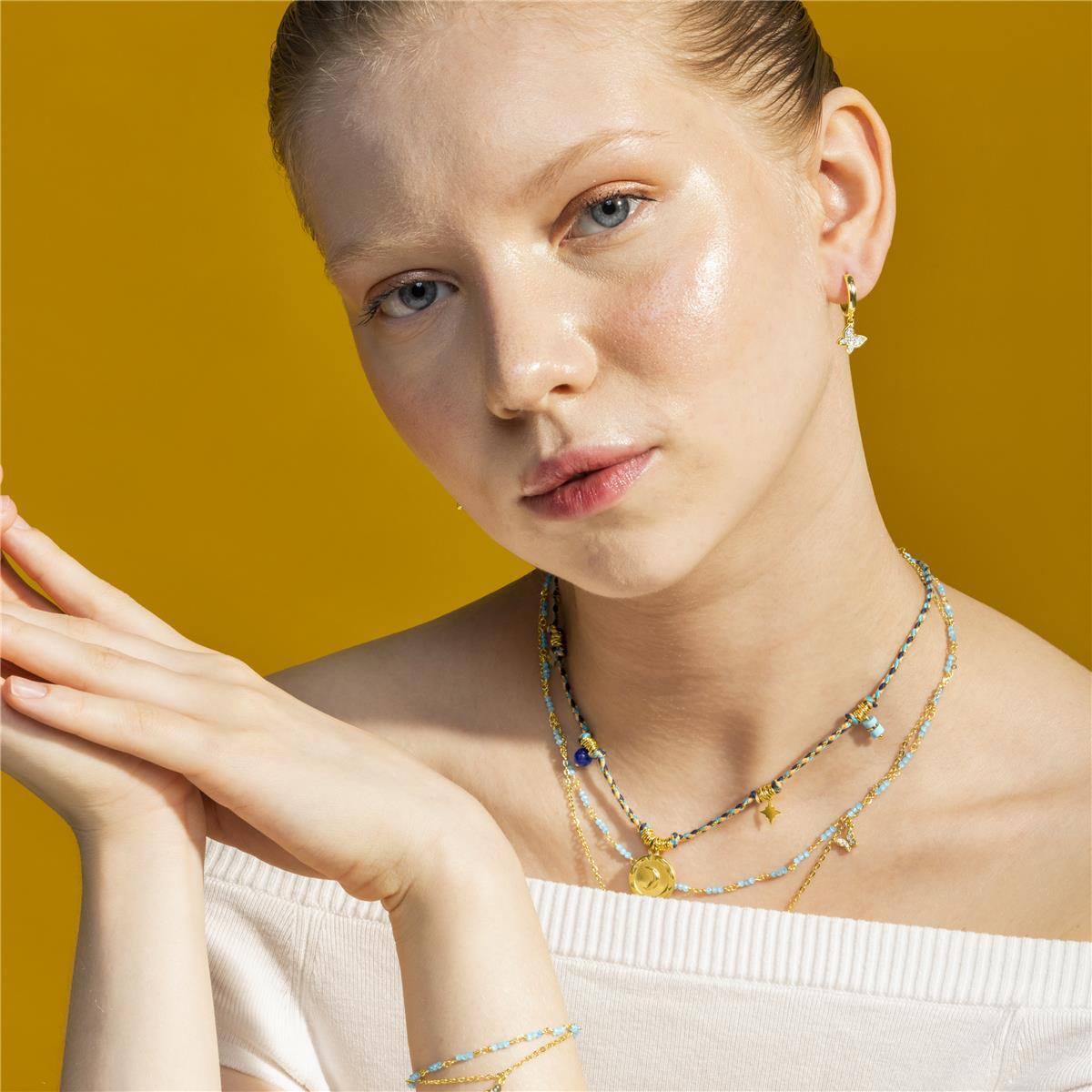 Collar con Cristal Azul acabado oro 18k