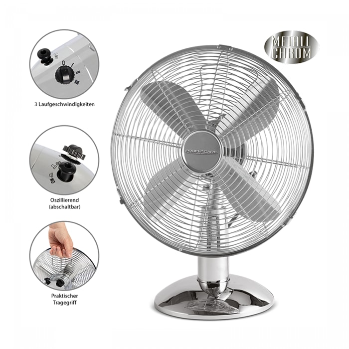 Ventilateur de table design Inox 25 cm Proficare PC-VL 3062 M