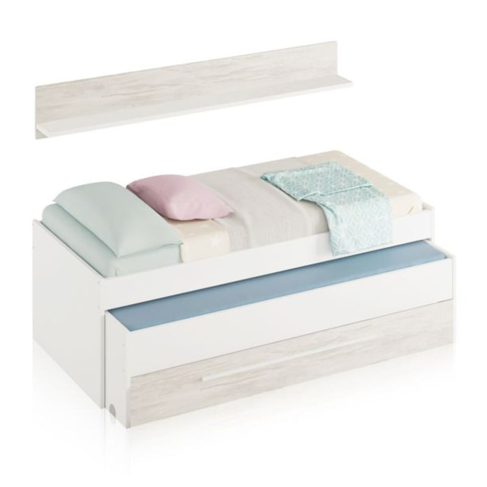 Cama doble juvenil con estante Nuit Blanco Artik (Blanco Mate) – Blanco Velho