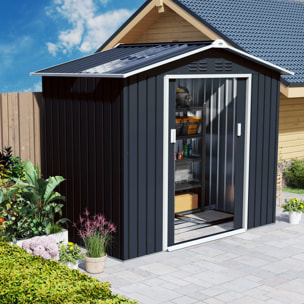 Cobertizo de Jardín 2,42m² con Base de Refuerzo Sin Suelo 213x130x185 cm Caseta de Jardín Exterior con Puertas Correderas Claraboya 4 Ventanas para Almacenamiento de Herramientas Gris Oscuro