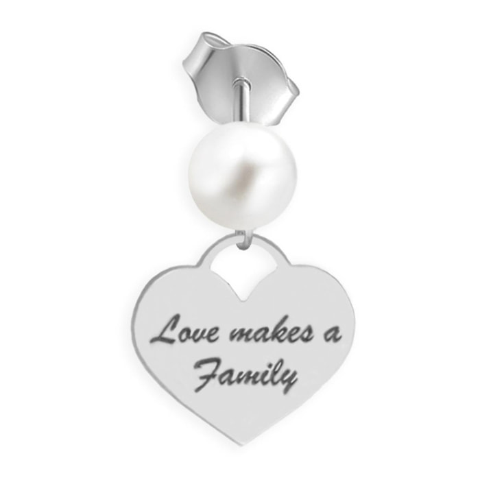 Orecchino Singolo Love Makes a Family Cuore Perle Argento