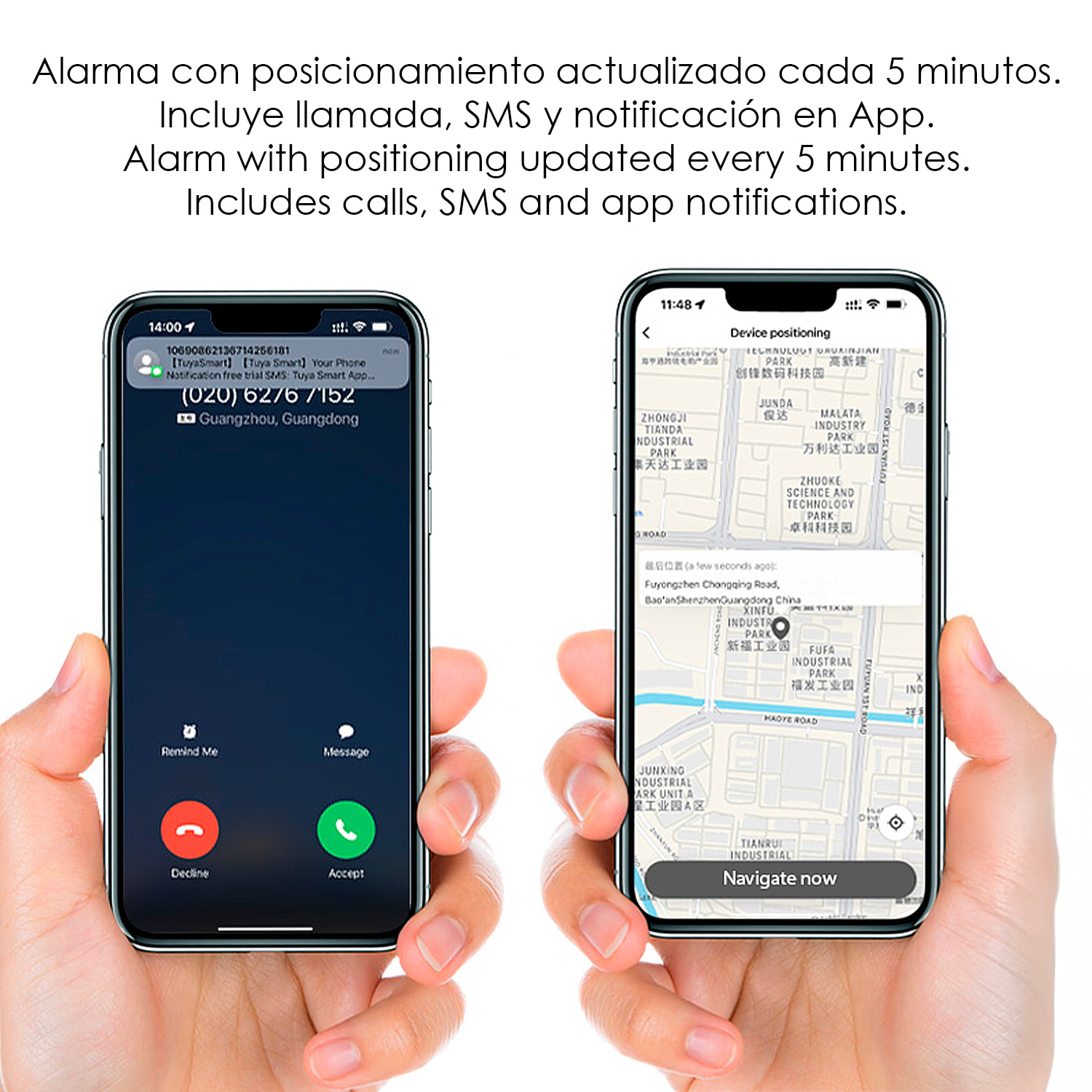 Alarma SOS personal con bluetooth, luz LED brillante de 12lm y sonido de 130dB. Doble activación rápida y notificaciones.