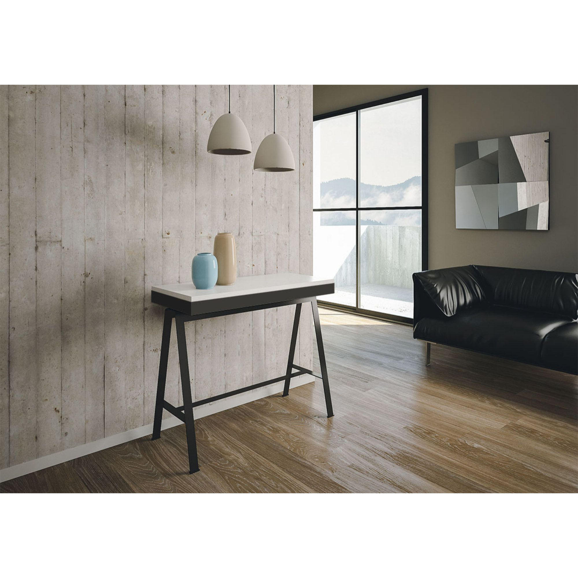 Consola extensible 90x40/196 cm Banco Evolution Small Fresno Blanco estructura Antracita