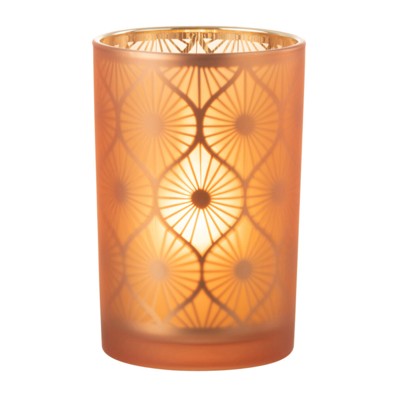 J-Line Photophore Losange Fleurs Verre Orange Large